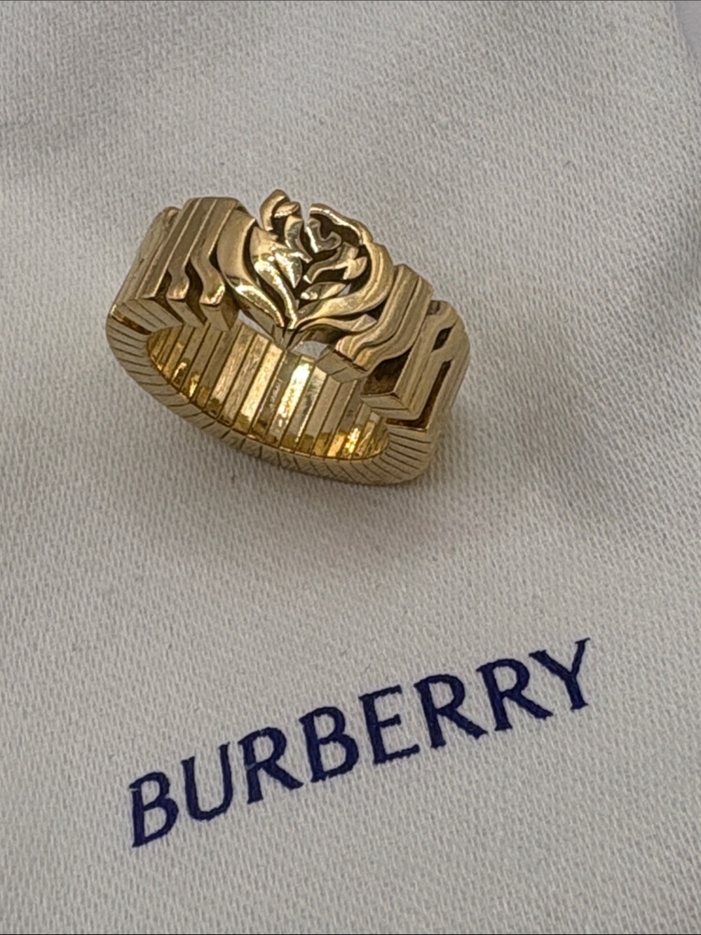 Burberry Gold Vermeil 925 Ribbed Cigar Band Modern Tubas Style Italian Ring 8.75